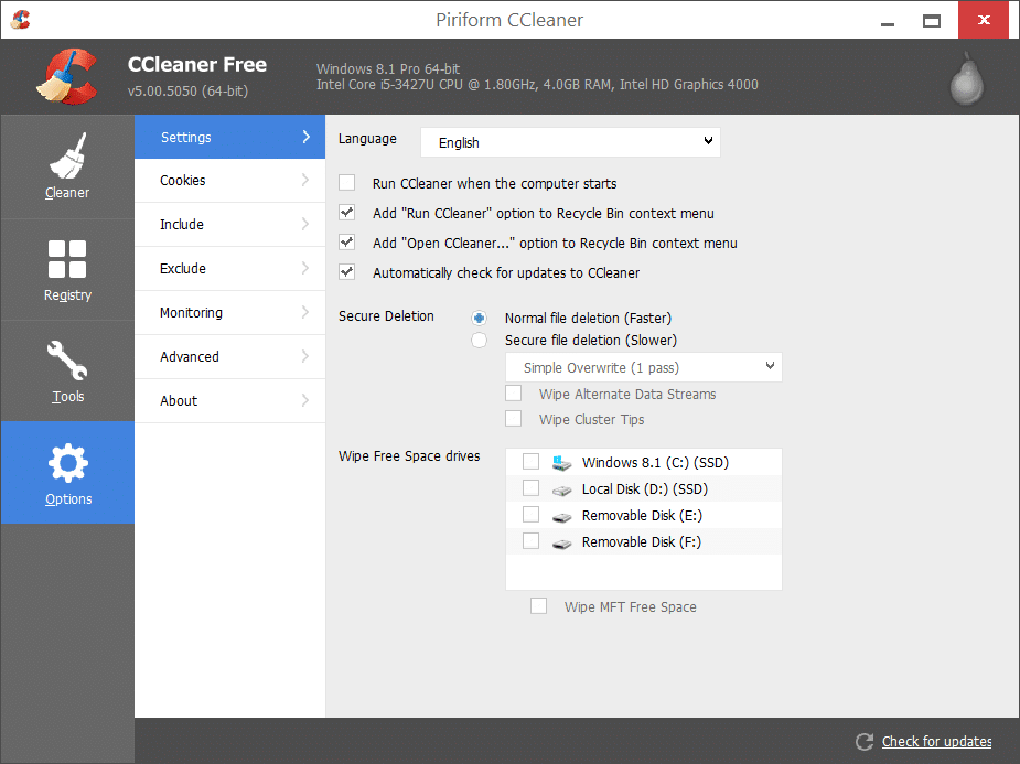 Disable ccleaner active monitoring feature step1
