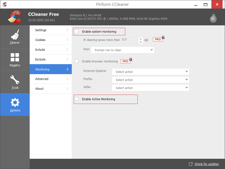 Disable ccleaner active monitoring feature step3