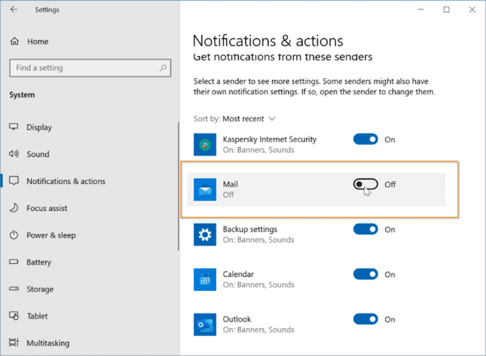 Disable desktop and action center notifications for specific apps in Windows 10 pic2