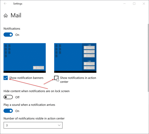 Disable desktop and action center notifications for specific apps in Windows 10 pic3