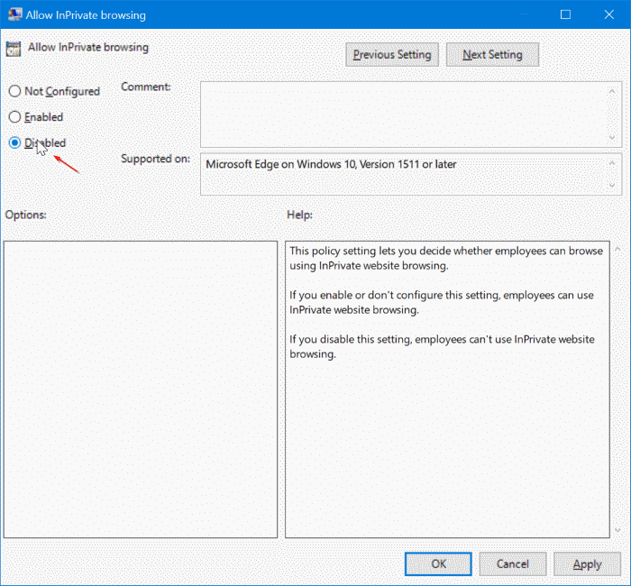 Disable inprivate browsing in Edge browser in Windows 10 pic3