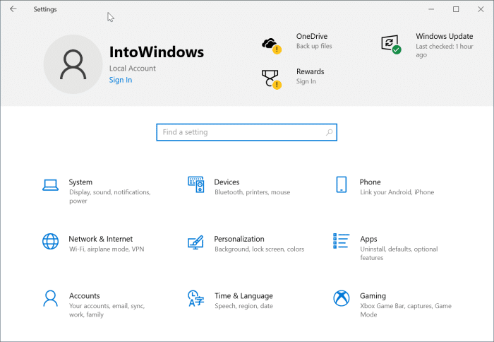 Disable settings header in Windows 10 pic1