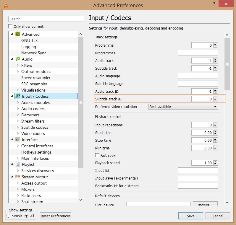 Disable subtitles by default in VLC Player Step3