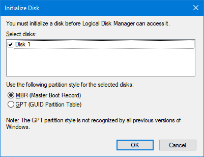Disk Not initialized in Windows 10 pic2