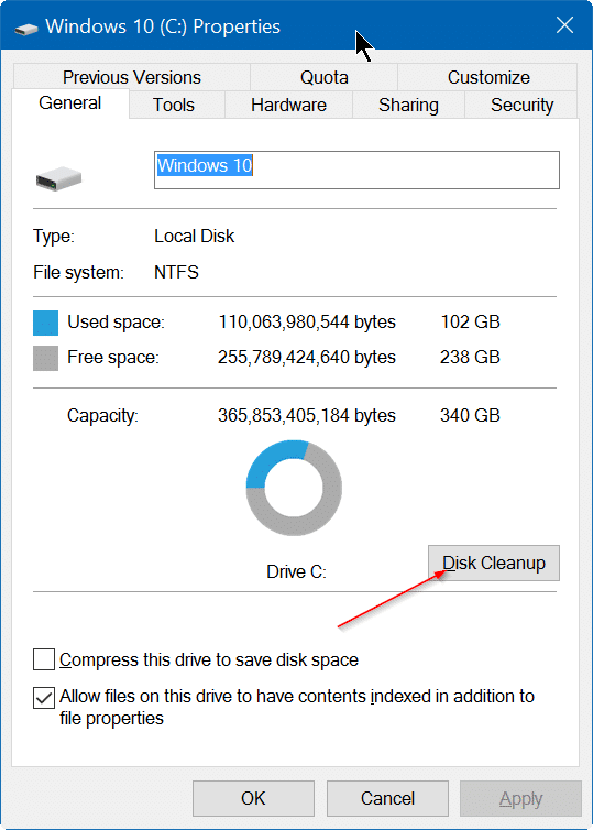 Disk cleanup missing from drive properties in Windows 10 pic2