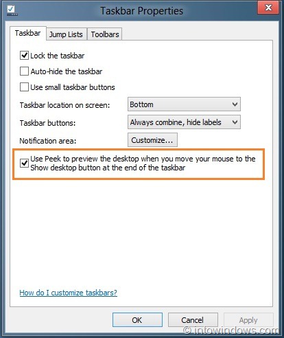 enable aero peek in Windows 8.1