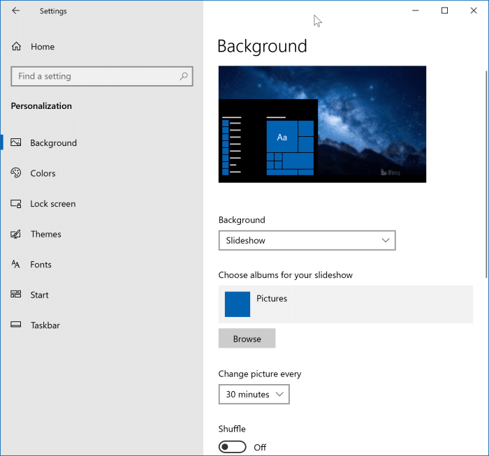 Enable desktop background slideshow in Windows 10 pic1