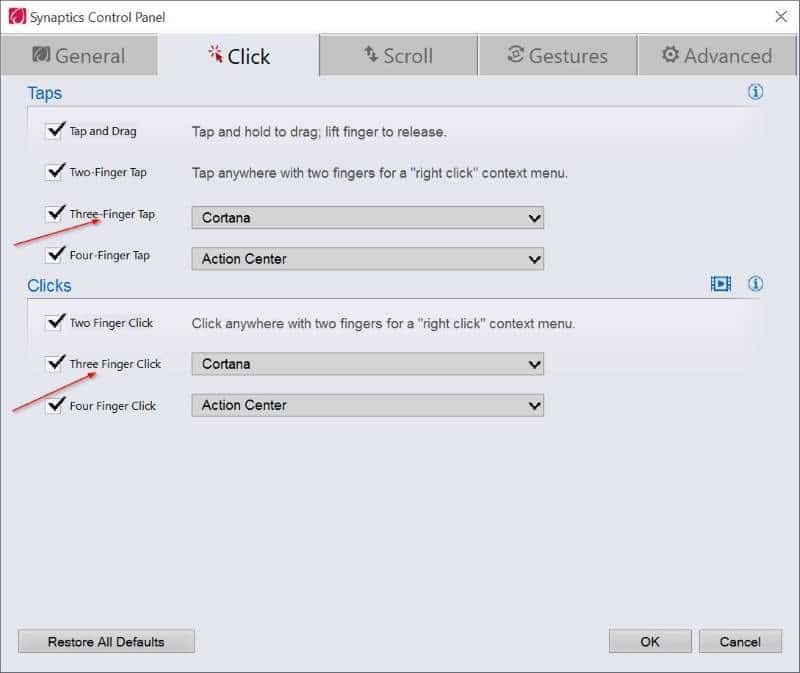 Enable or disable three finger tap to launch Cortana on Windows 10 step4