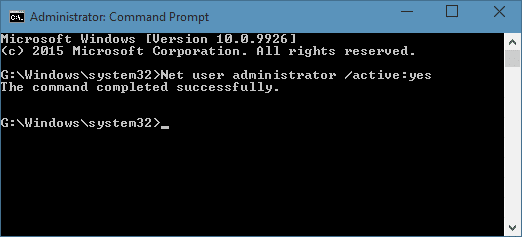 Enable the hidden built in Administrator account in Windows 10 step 3