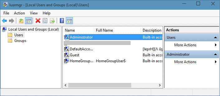 Enable the hidden built in Administrator account in Windows 10 step 5