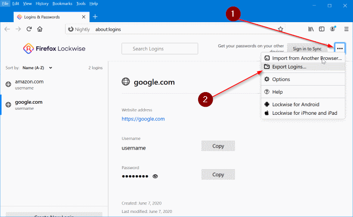 export firefox passwords to csv