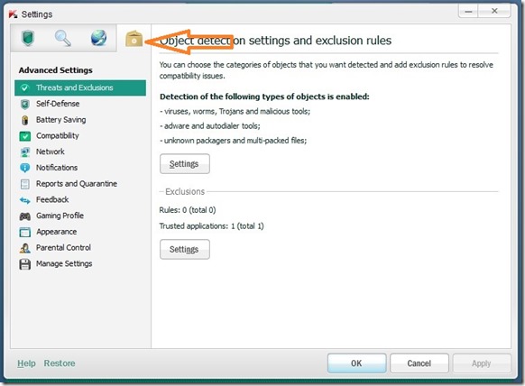 Export or Import Kaspersky Settings Step1