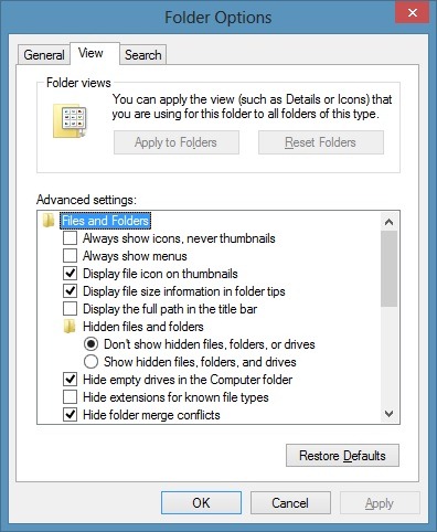 Folder Options in Windows 8 Picture5