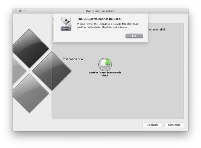 Format the usb drive as single ms-dos partition in boot camp pic1