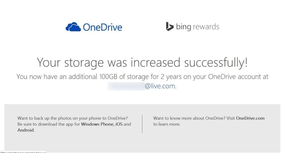 Free 100 GB of OneDrive storage worldwide 
