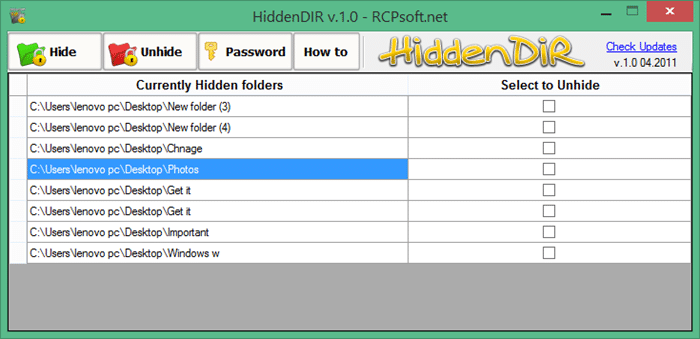 Free Folder Locker HiddenDIR