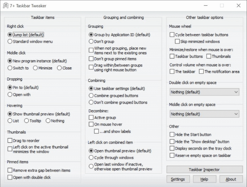 Free tools to tweak and customize Windows 10 Taskbar tweaker