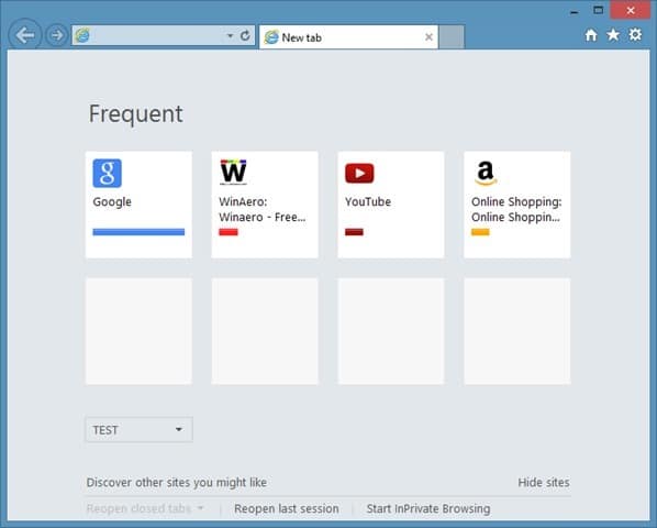 Frequently visited websites in internet explorer step1