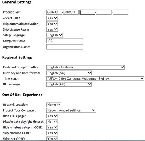 Generate Windows Unattend xml file online