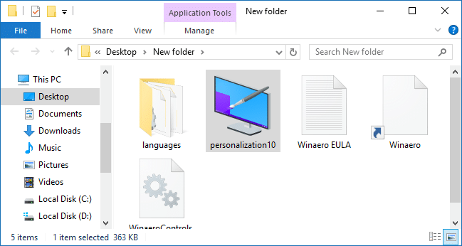 Get Personalization window in Windows 10 step1