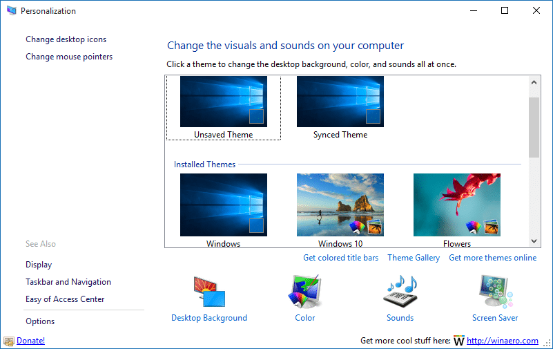 Get Personalization window in Windows 10 step2