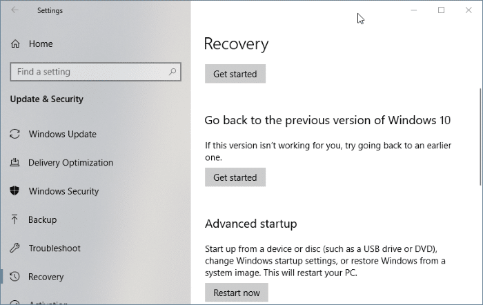 Go back to previous version of Windows 10 after 10 days (01)
