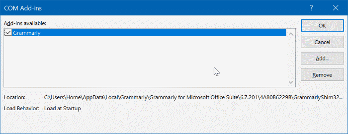 Grammarly missing from Office Word pic4