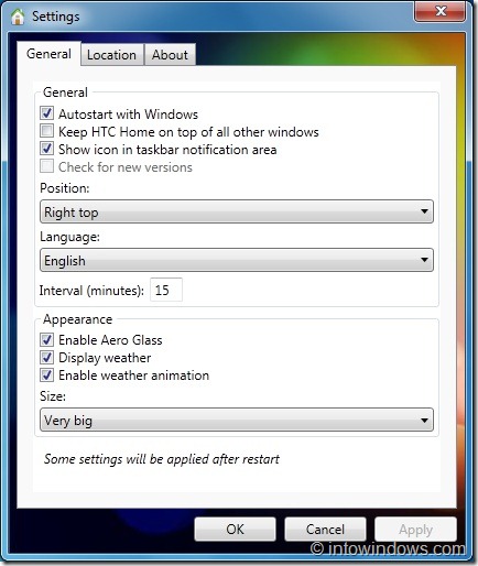 HTC Home Gadget Settings