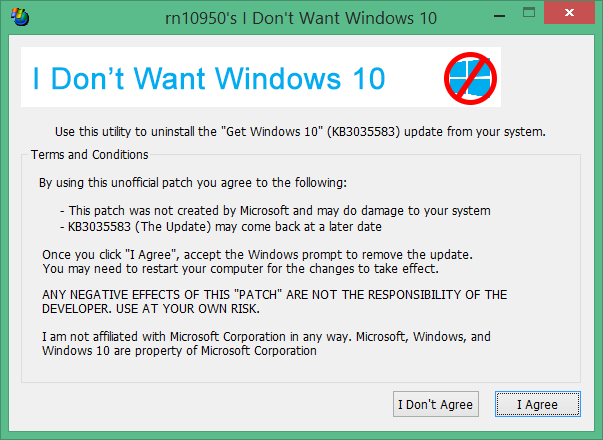 I Don't Want Windows 10 tool