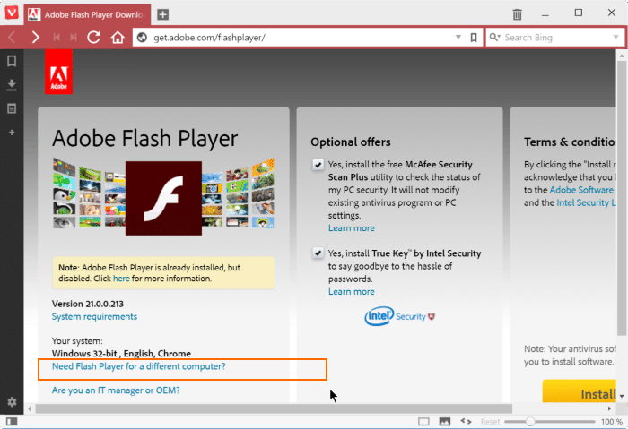 Install Adobe Flash Playre in Vivaldi browser step2