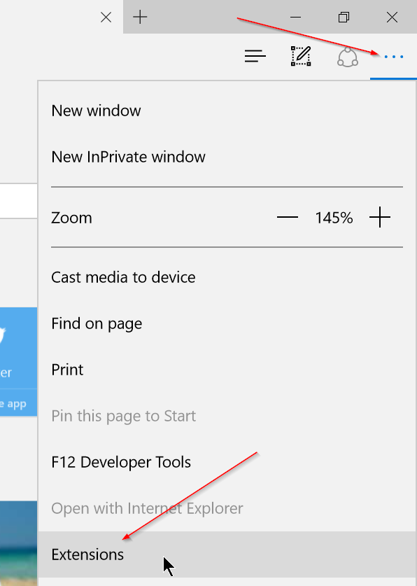 Install Edge Extensions in Windows 10 Step1