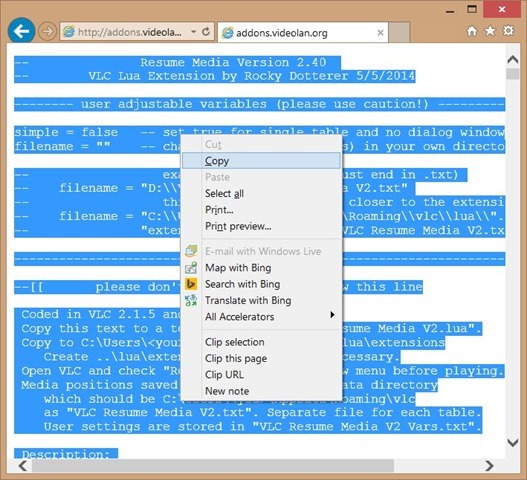 Install VLC extensions step4