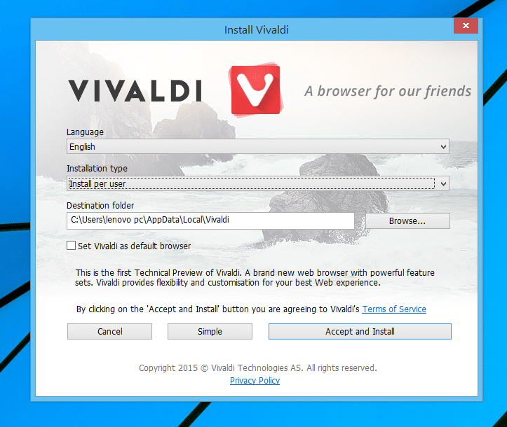 Install Vivaldi browser in Windows os