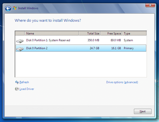 Install Windows formating the drive