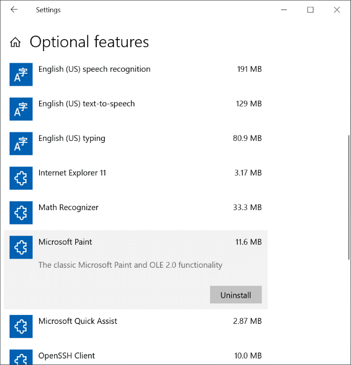 Install and Uninstall Paint in Windows 10 pic2