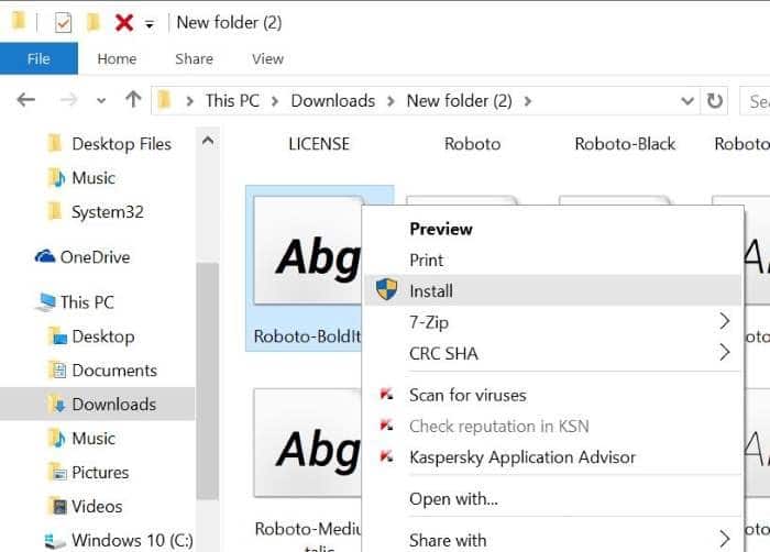 Install fonts in Windows 10 pic2