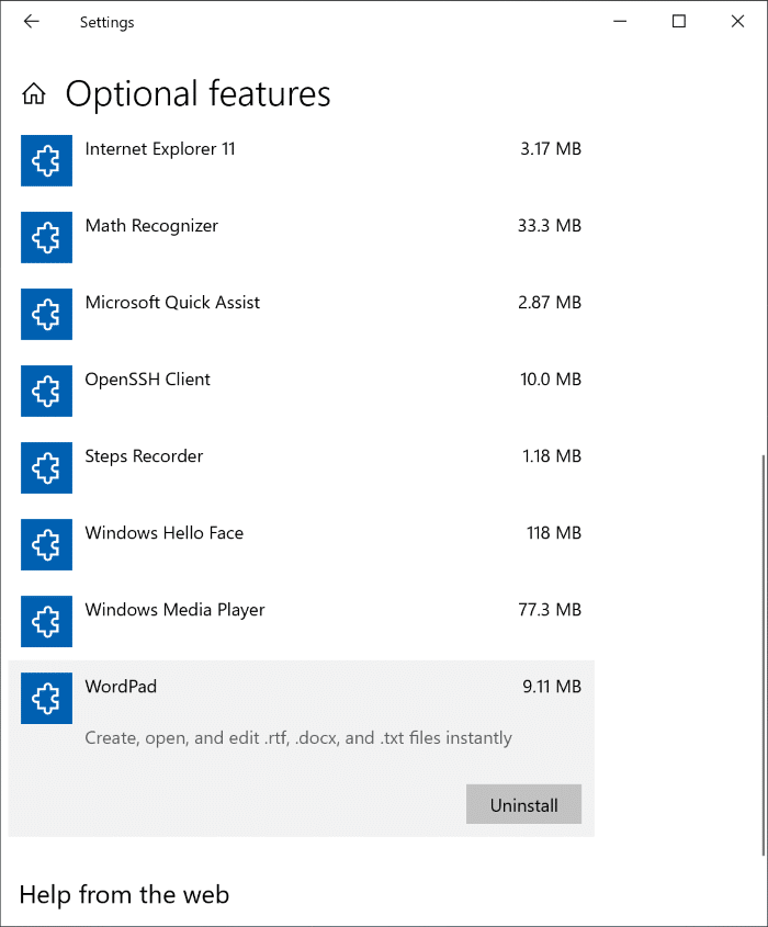 Install or Uninstall WordPad in Windows 10 pic1