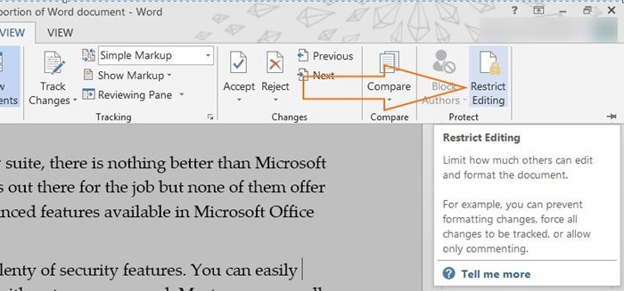 Lock a part of Word document step1