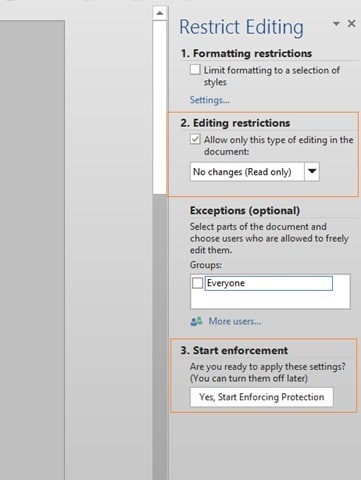 Lock a part of Word document step2