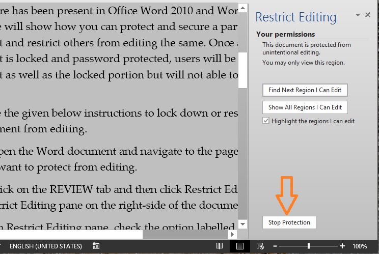 Lock a part of Word document step5