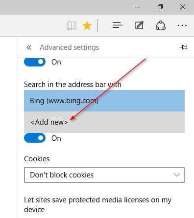 Make Google default search engine in Microsoft Edge step5