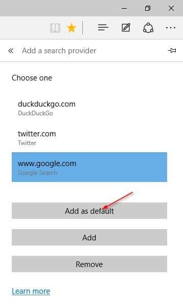 Make Google default search engine in Microsoft Edge step6