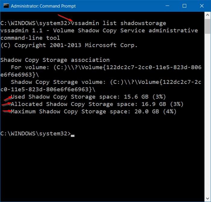 Make system restore use less disk space in Windows 10 step5.2