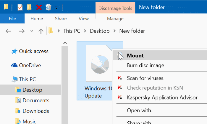 Mount ISO file in Windows 10/8