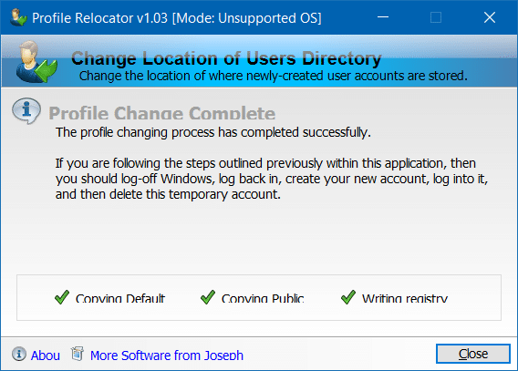 Move Users profile folder to another drive in Windows 10 step4