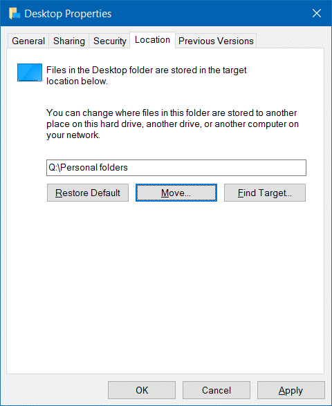 Move downloads and desktop folders to another drive in Windows 10 step5
