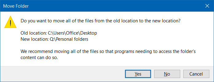 Move downloads and desktop folders to another drive in Windows 10 step6