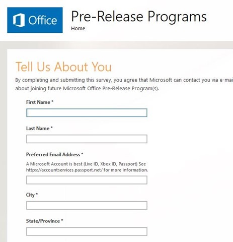 Office 16 registration for pre beta
