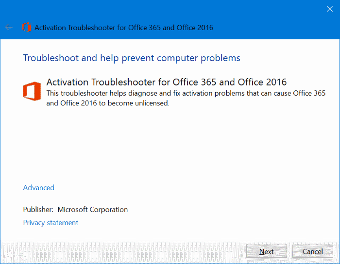 Office 365 2019 2016 activation troubleshooter pic2