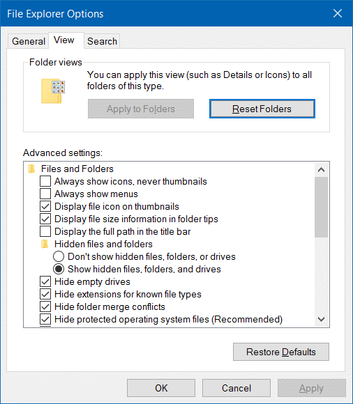 Open Folder Options in Windows 10